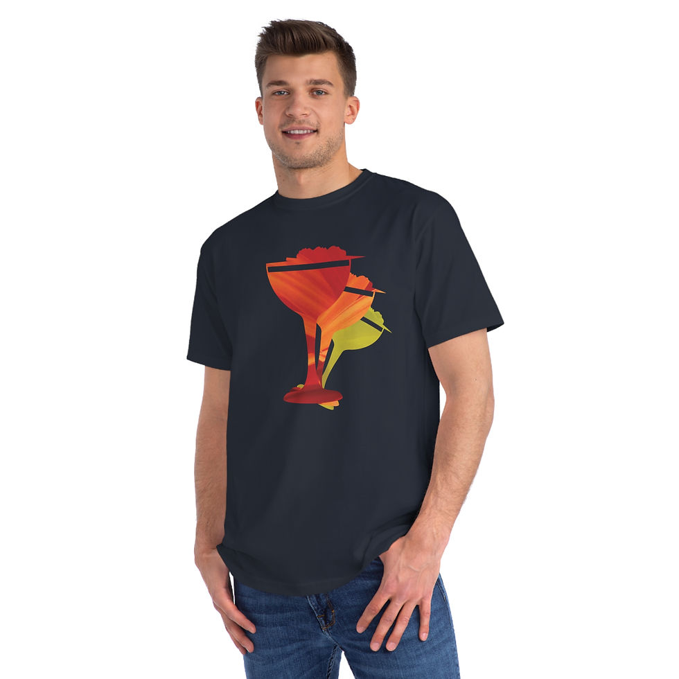 organic adult unisex t shirt with colourful cocktail print designed by Nat-Ts