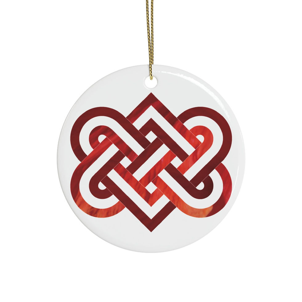 Thumbnail: eco-friendly ceramic hanging ornaments with a Celtic-inspired knot of entwined hearts, by Nat-Ts