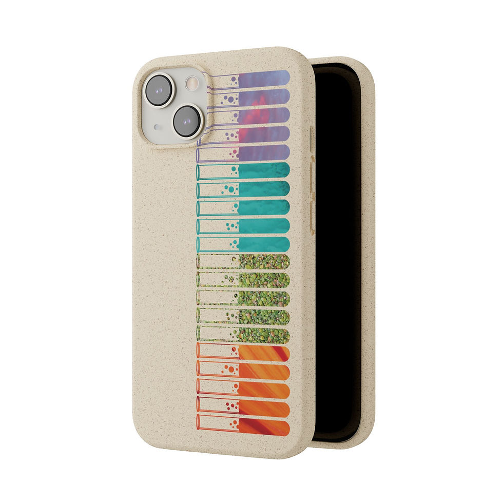 Thumbnail: biodegradable plastic-free mobile phone case with unique test tubes graphic coloured by photos of nature