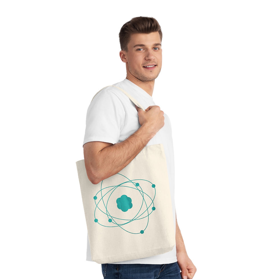Thumbnail: eco friendly tote bag with atom particle science graphic by Nat-Ts