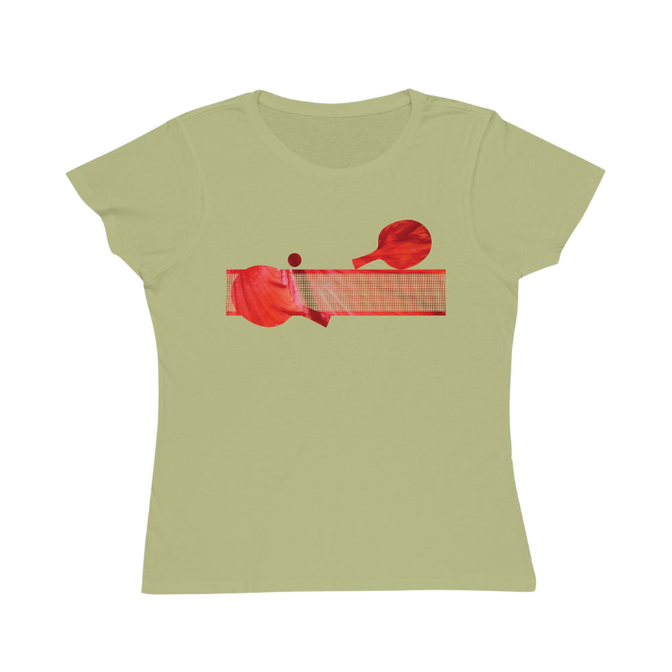organic cotton women's t-shirt with table tennis sport graphic coloured by a photo of nature