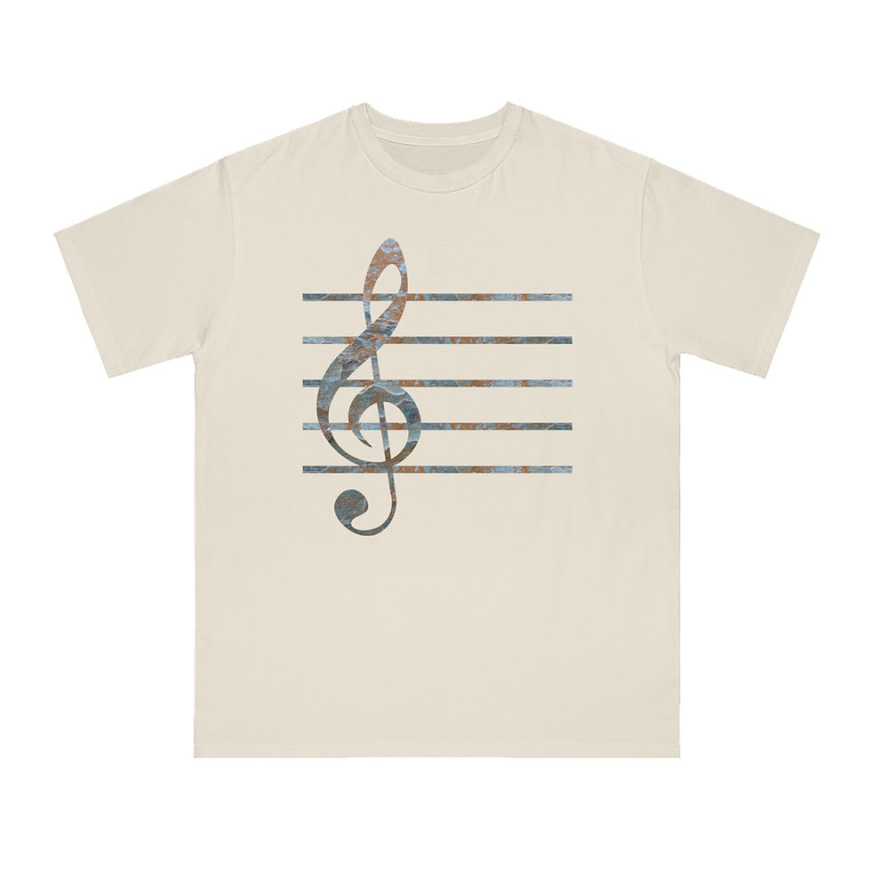 Thumbnail: organic cotton unisex adult t-shirt with nature-inspired treble clef music print by Nat-Ts