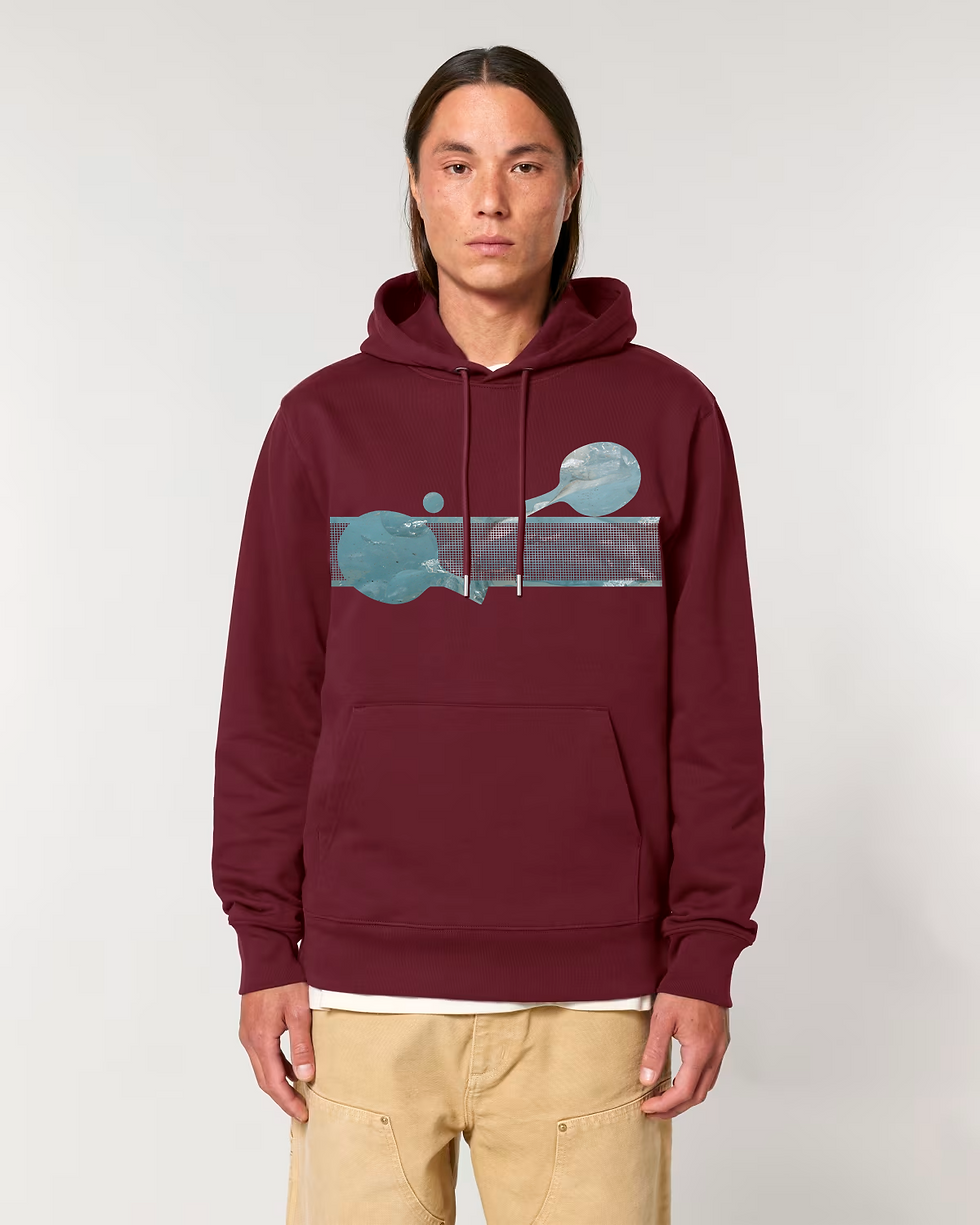 Thumbnail: Organic cotton adult hoodie with unique table tennis sport graphic coloured by a photo of nature