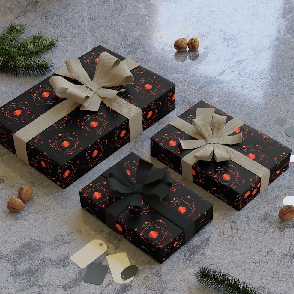 Thumbnail: sustainably sourced luxury gift wrap with atom particle science graphic by Nat-Ts