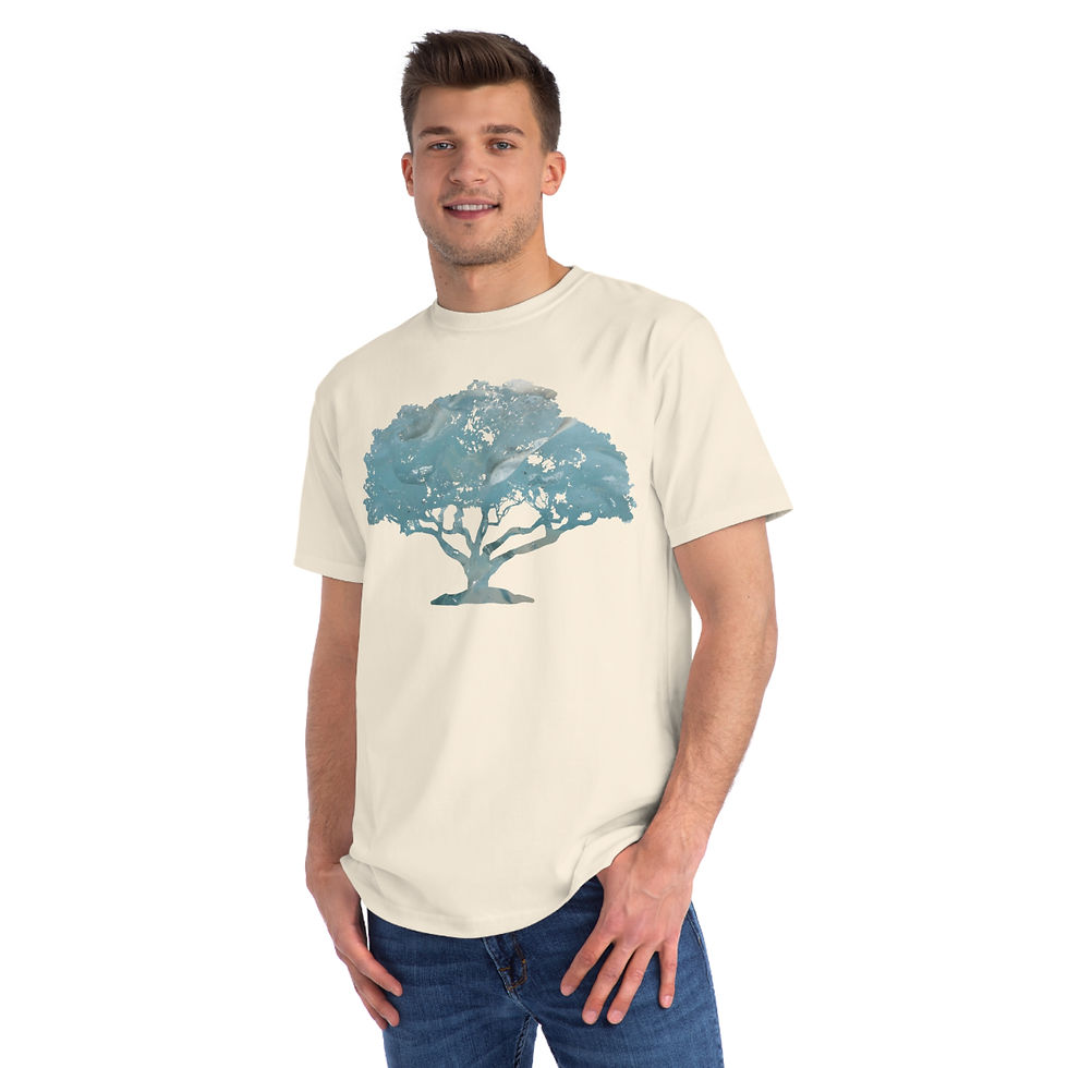 Thumbnail: organic cotton adult t-shirt with unique tree graphic coloured by a photo of nature