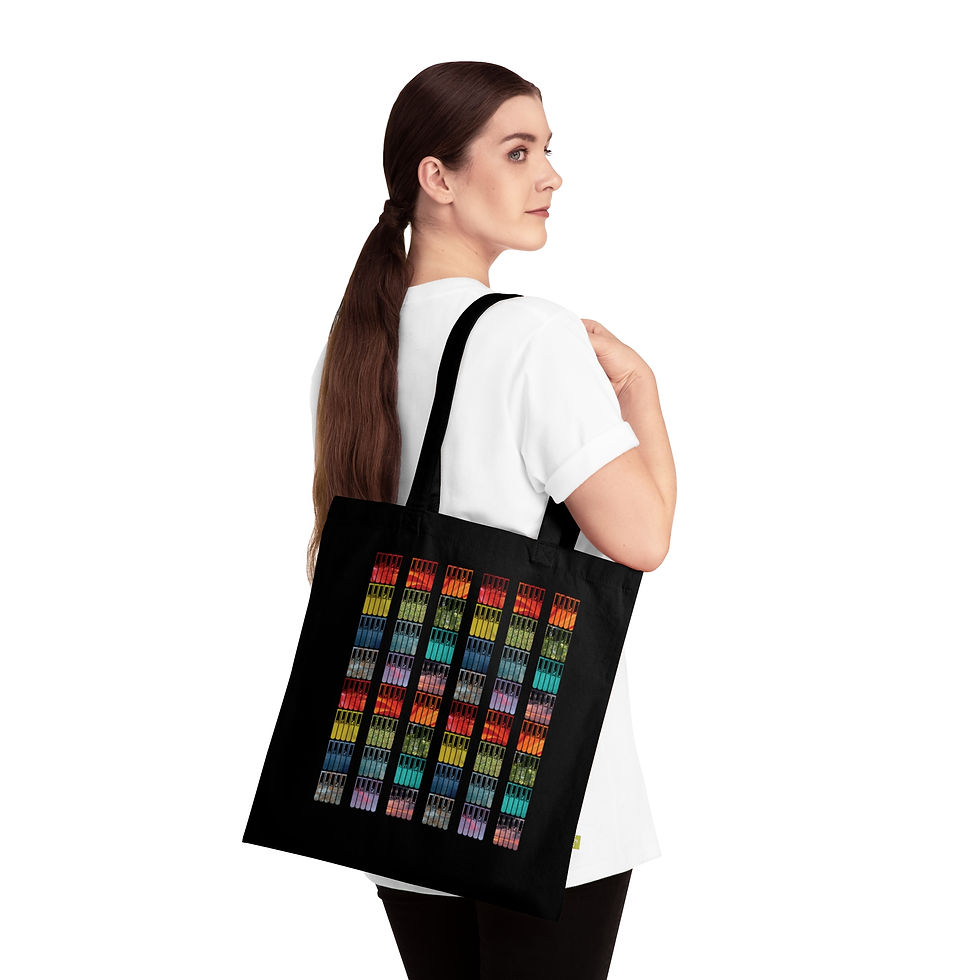 Thumbnail: organic cotton tote bag with vibrant test tubes science graphic coloured by real photos of nature