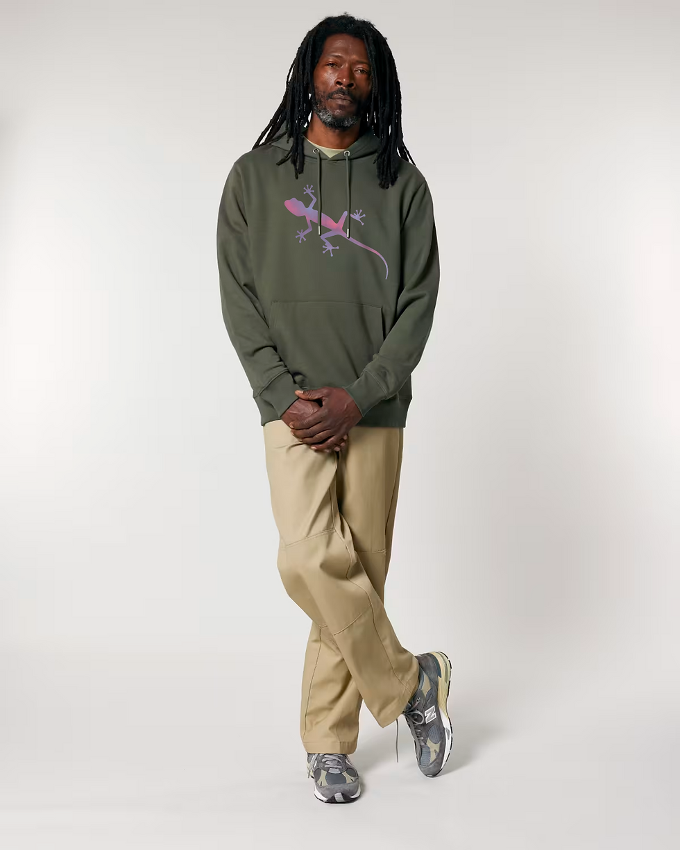 Thumbnail: premium quality organic cotton adult hoodie with gecko graphic coloured by nature