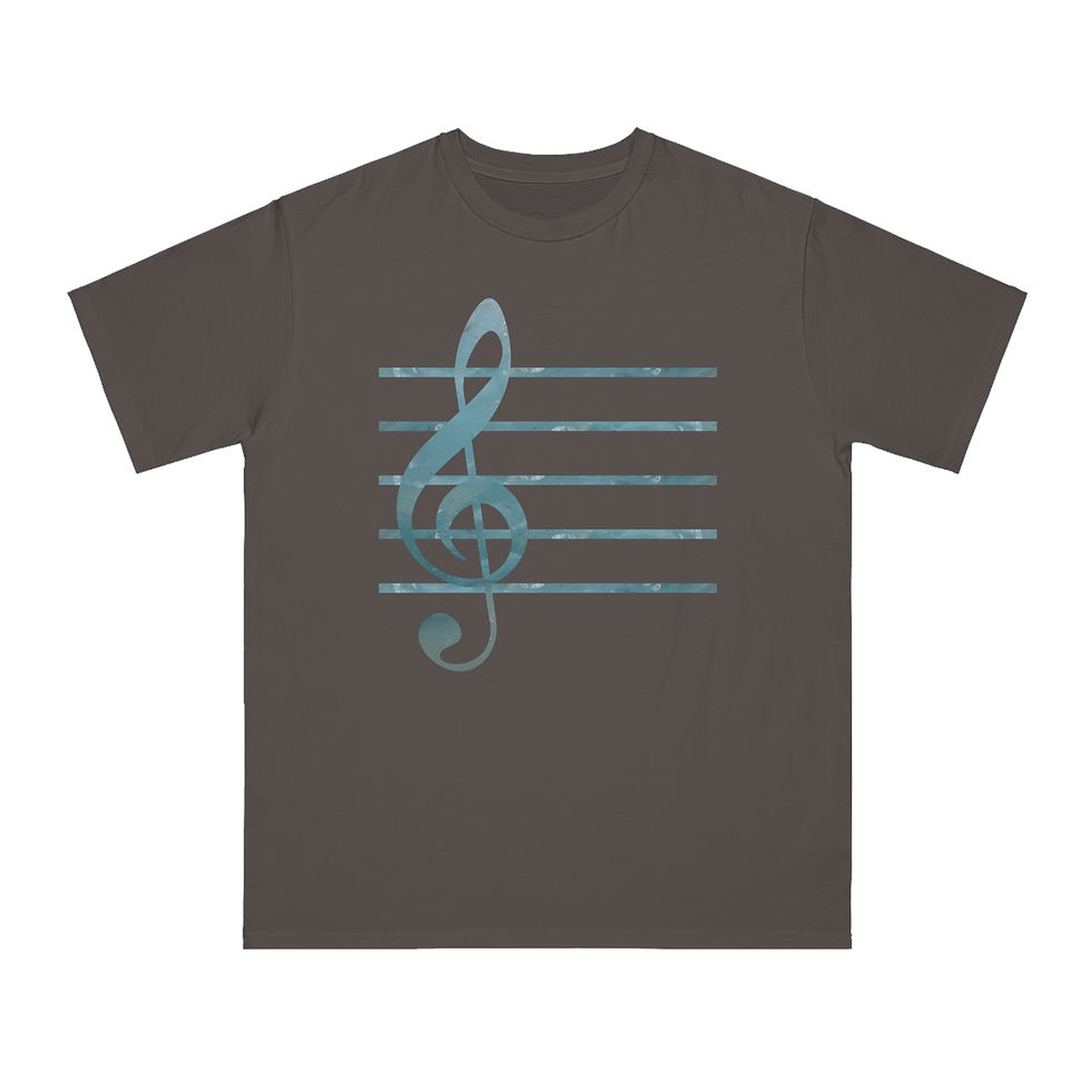 Thumbnail: organic cotton unisex adult t-shirt with nature-inspired treble clef music print by Nat-Ts