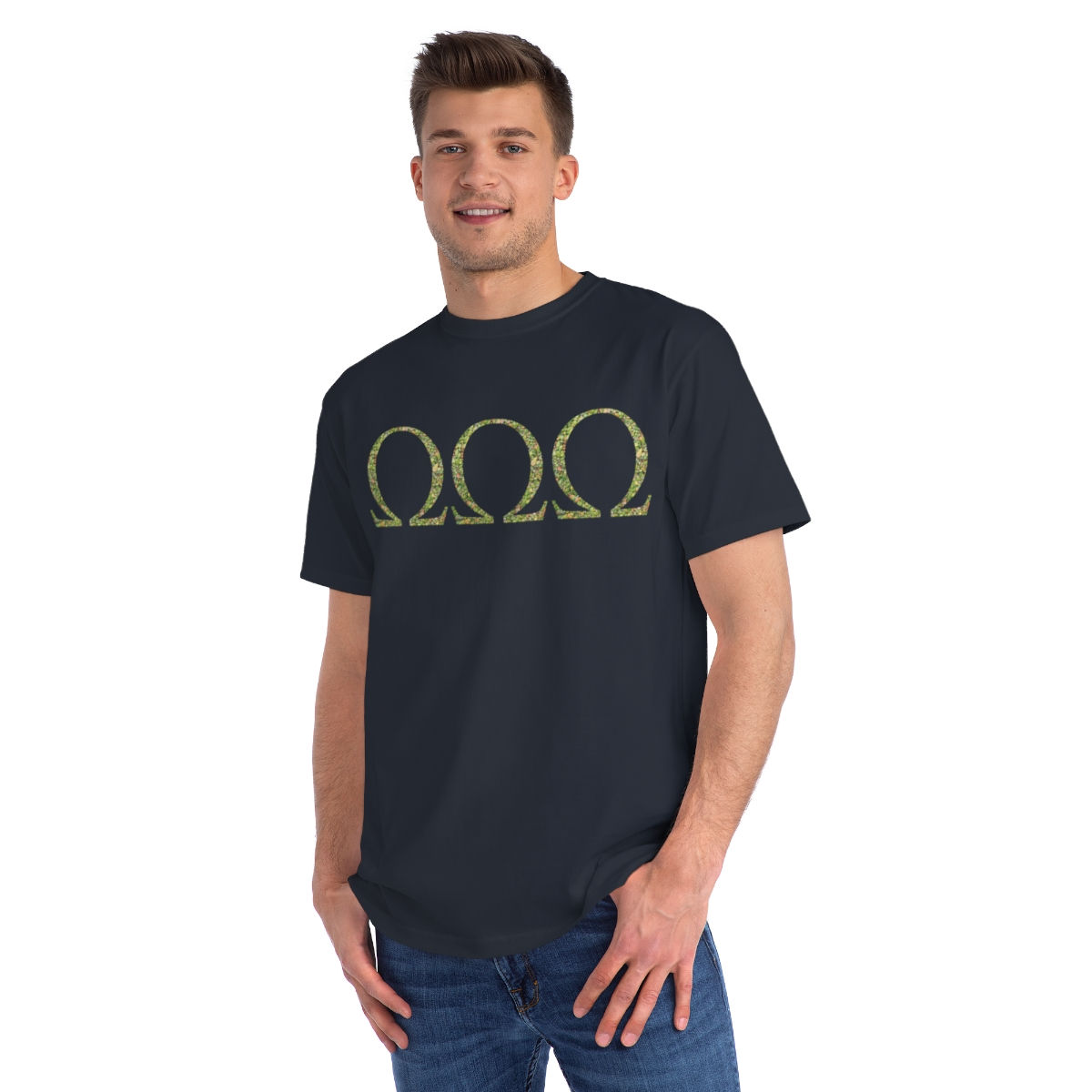 organic adult unisex t shirt with Greek letter Omega design by Nat-Ts