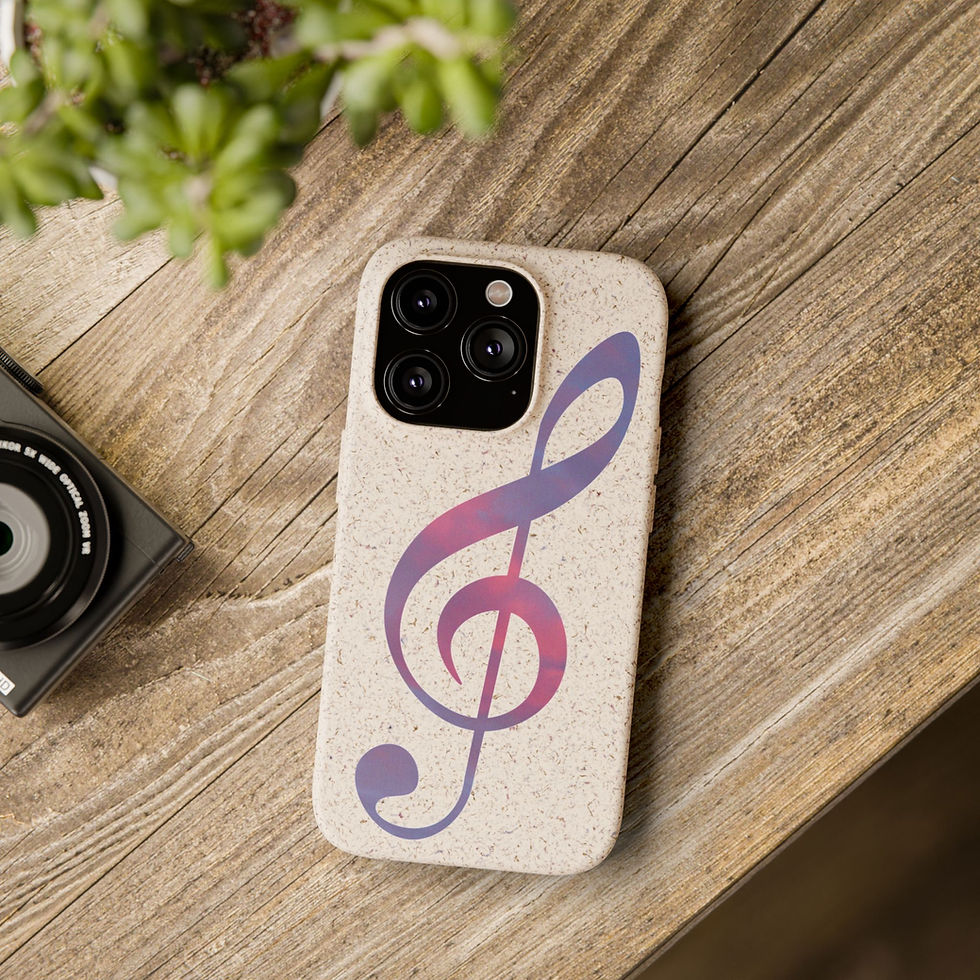 Thumbnail: biodegradable plastic-free phone case with graphic of a treble clef coloured by a real photo of nature
