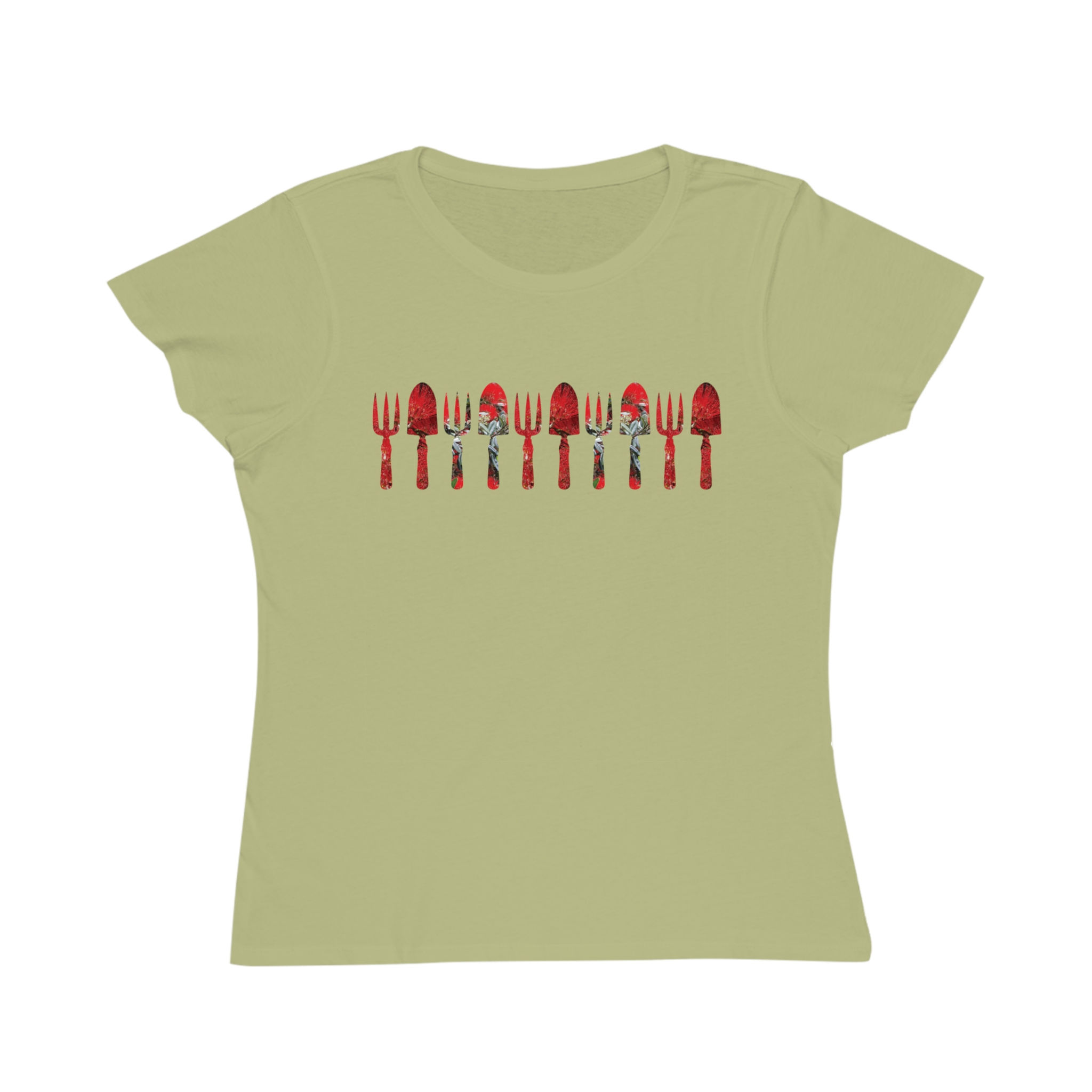 organic cotton women's t shirt with unique gardening tool graphic by Nat-Ts