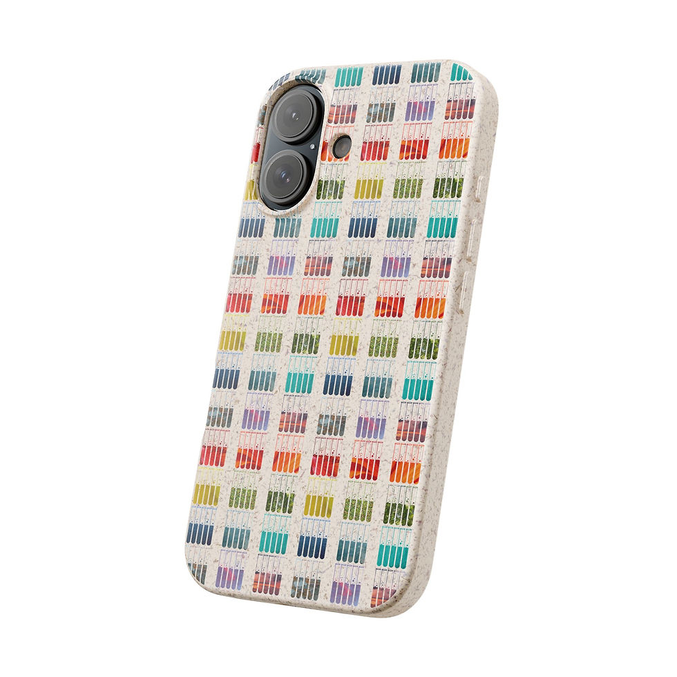 Thumbnail: biodegradable plastic-free mobile phone case with unique test tubes graphic coloured by photos of nature