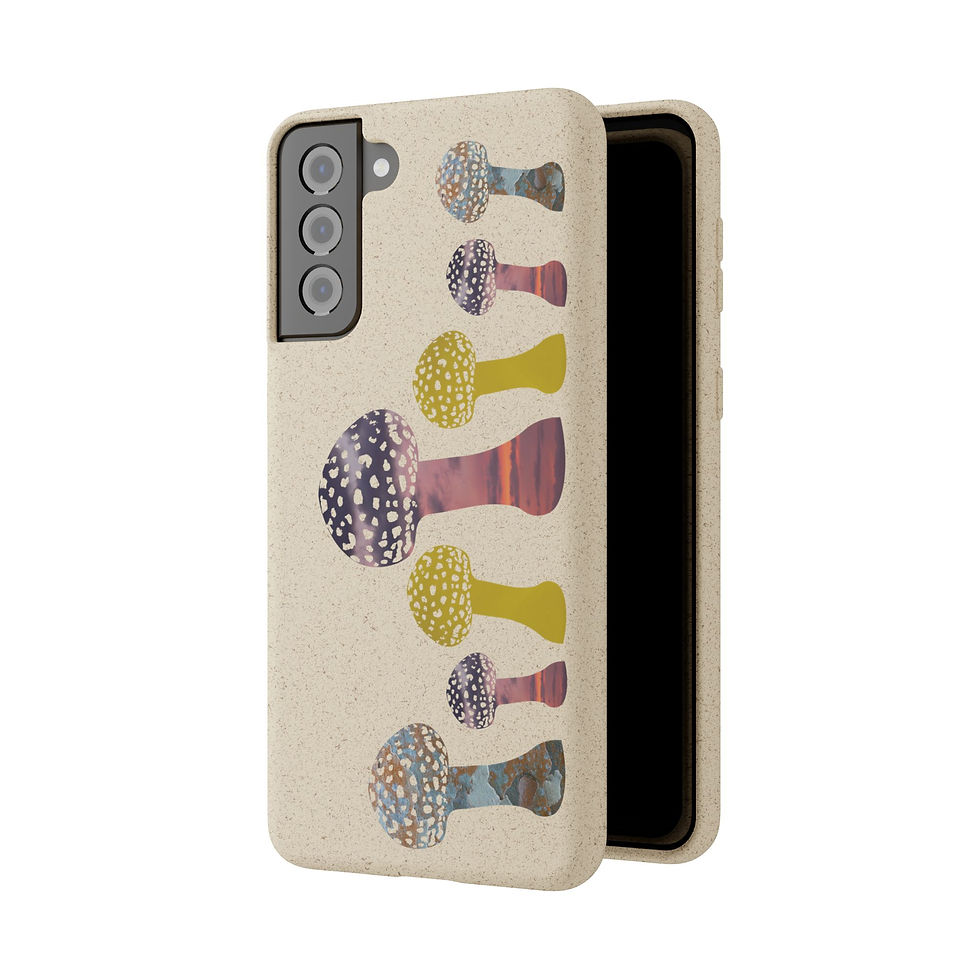 Thumbnail: biodegradable plastic-free phone case with vibrant toadstool graphics coloured by real photos of nature