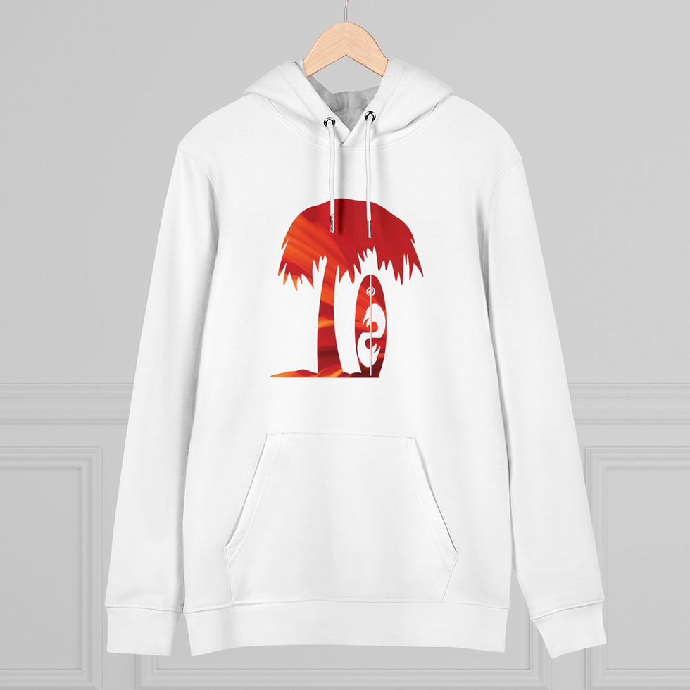 eco friendly adult unisex hoodie with tropical surfing graphic by Nat-Ts