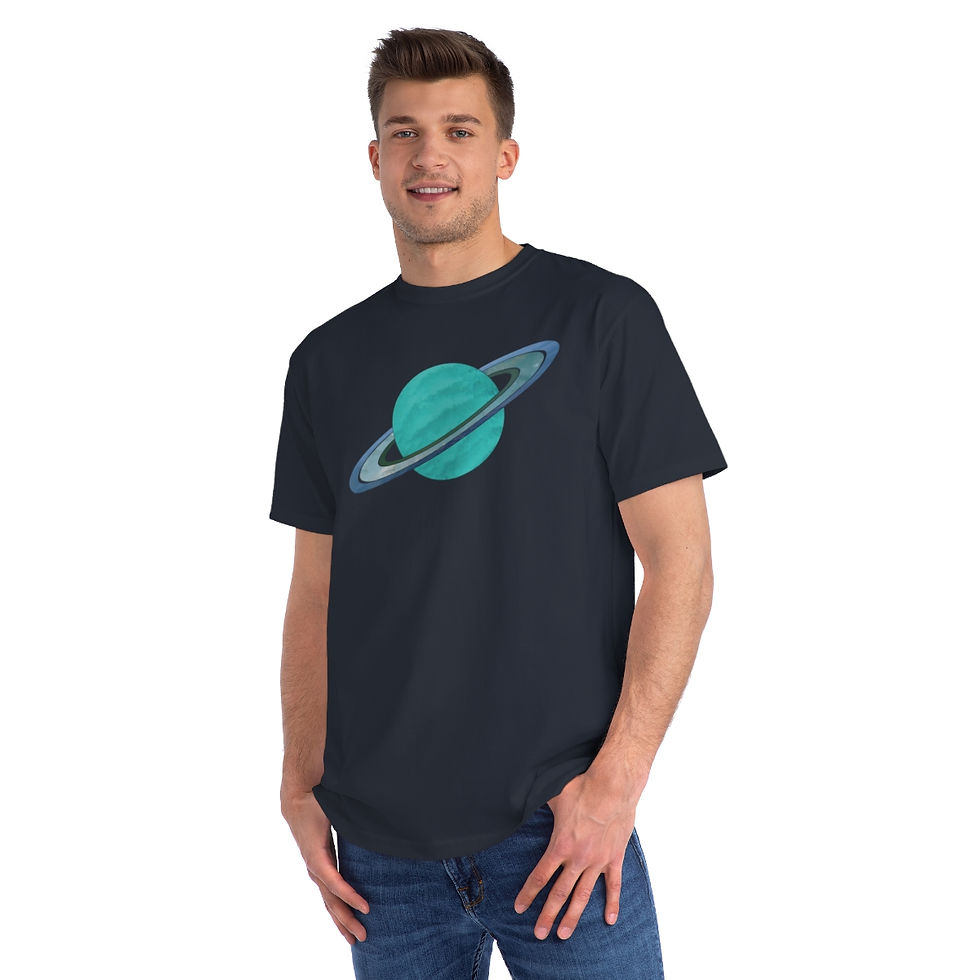 organic adult unisex t shirt with saturn planet design by Nat-Ts