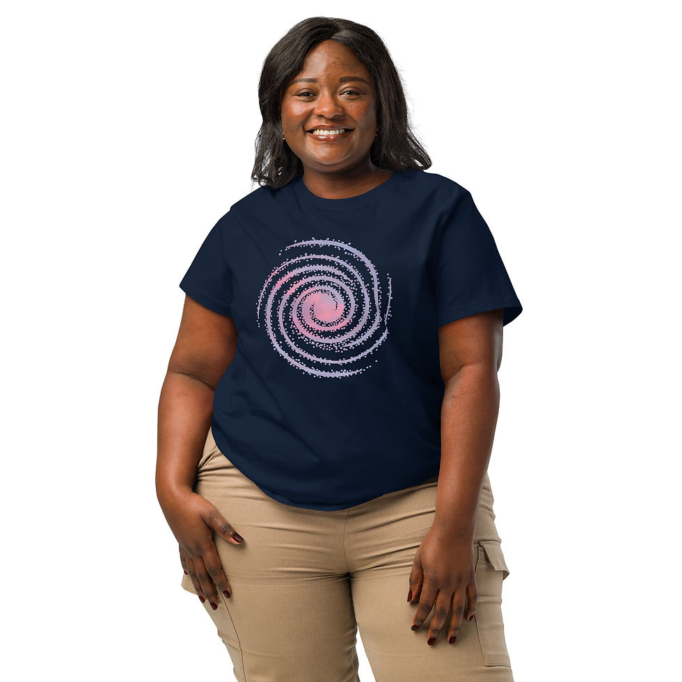 organic cotton women's t shirt with galaxy space graphic coloured with a photo of nature