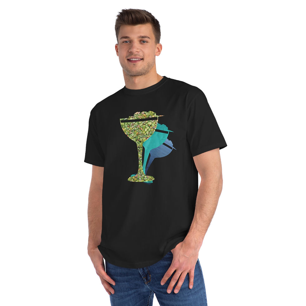 organic adult unisex t shirt with colourful cocktail print designed by Nat-Ts