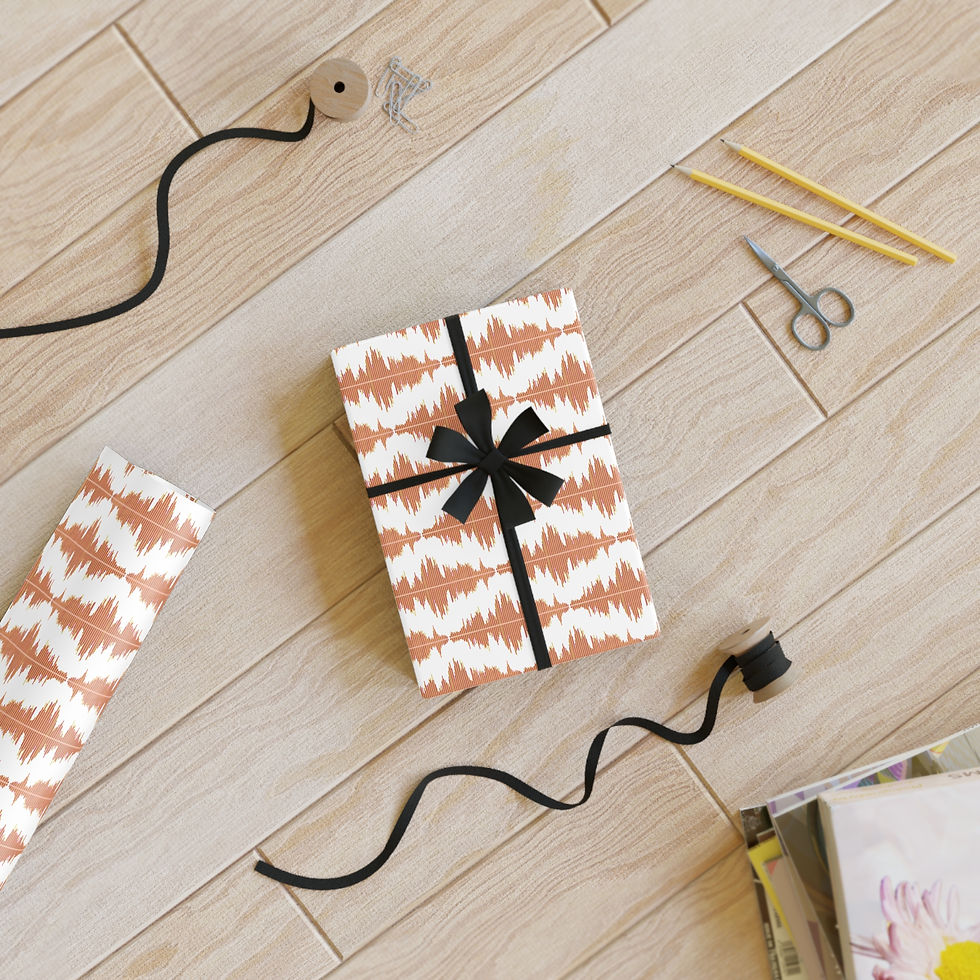 Thumbnail: sustainably-sourced premium gift wrapping paper with biophilic soundwave music graphics coloured by photos of nature