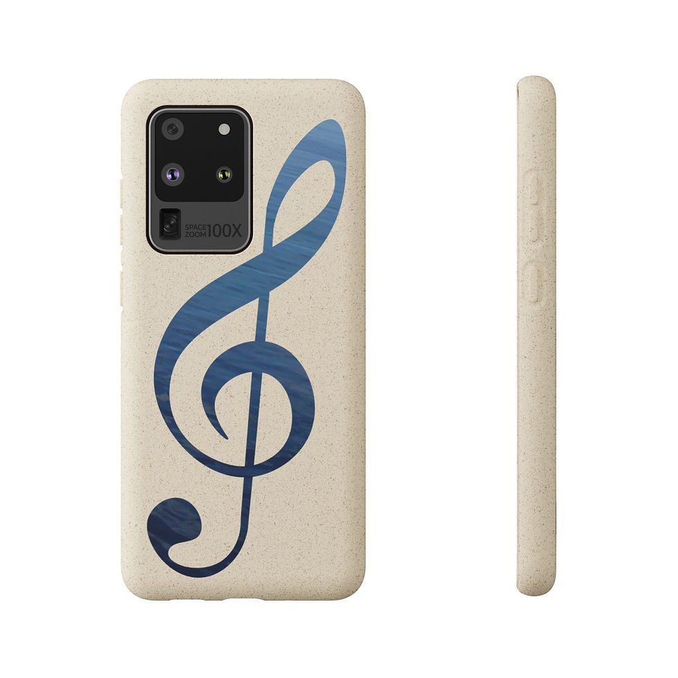 Thumbnail: biodegradable plastic-free phone case with graphic of a treble clef coloured by a real photo of nature