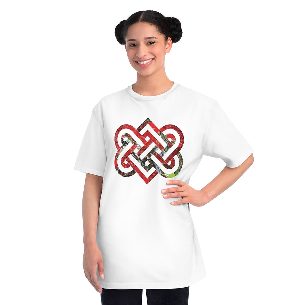 adult unisex organic t shirt with Celtic-inspired knot of entwined hearts by Nat-Ts