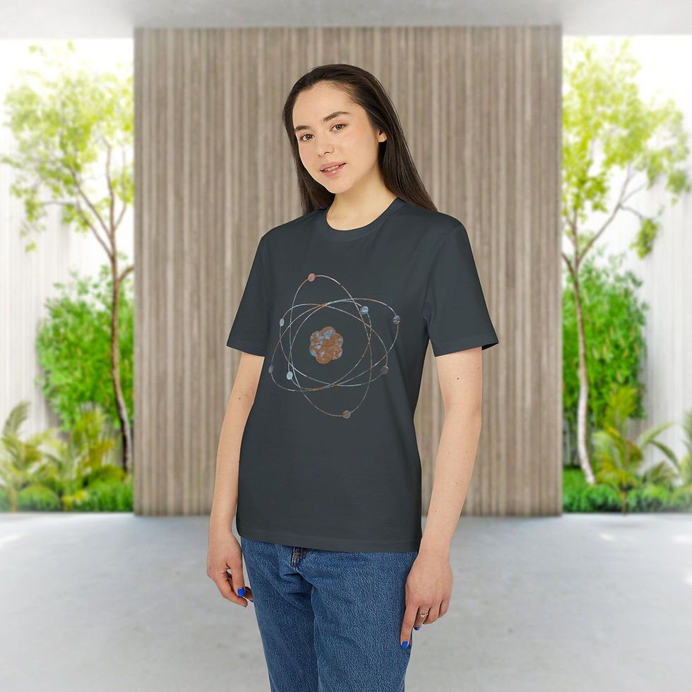 organic cotton adult unisex t shirt with atom science graphic by Nat-Ts