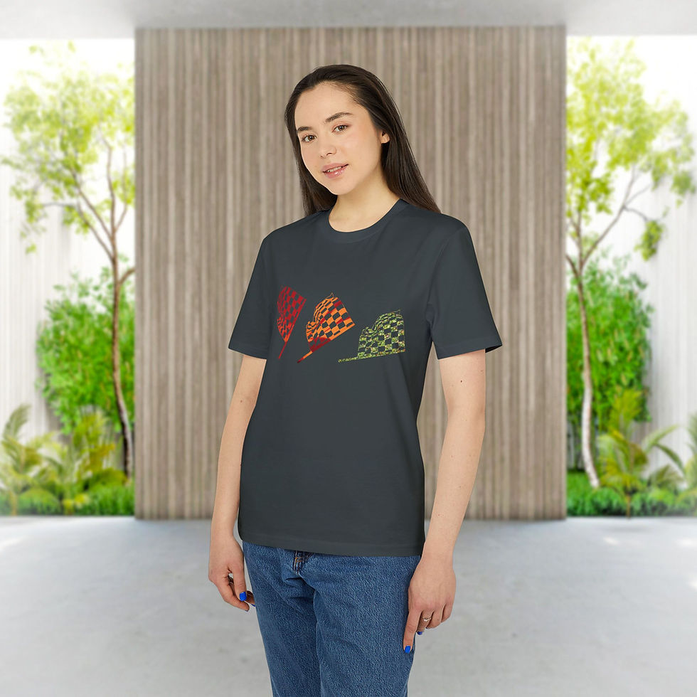 organic adult unisex t shirt with sports chequered flag graphic by Nat-Ts