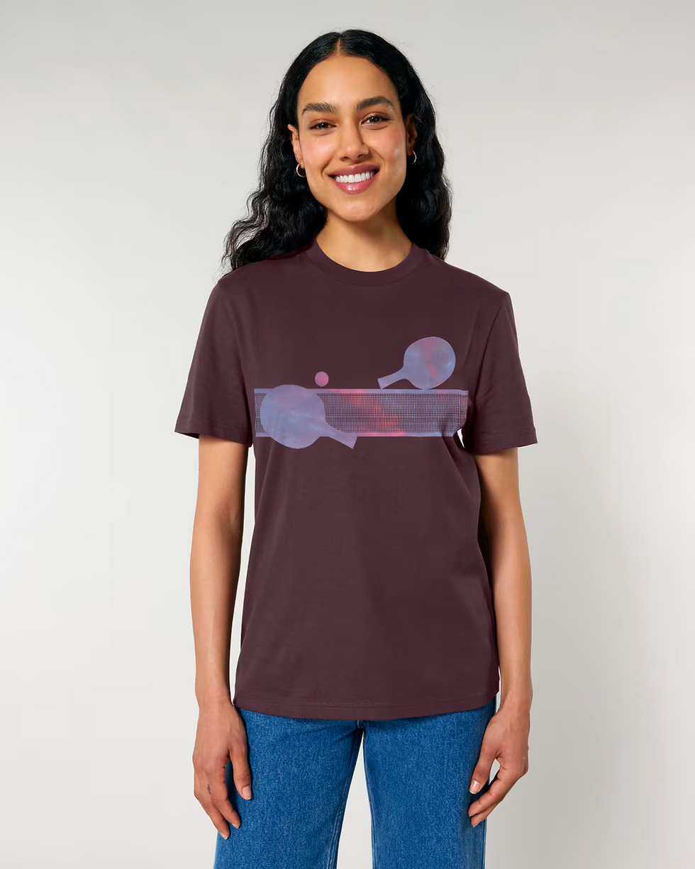 Thumbnail: Organic cotton adult t-shirt with table tennis sport graphics coloured by photos of nature