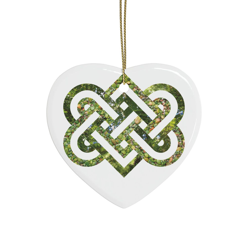 Thumbnail: eco-friendly ceramic hanging ornaments with a Celtic-inspired knot of entwined hearts, by Nat-Ts