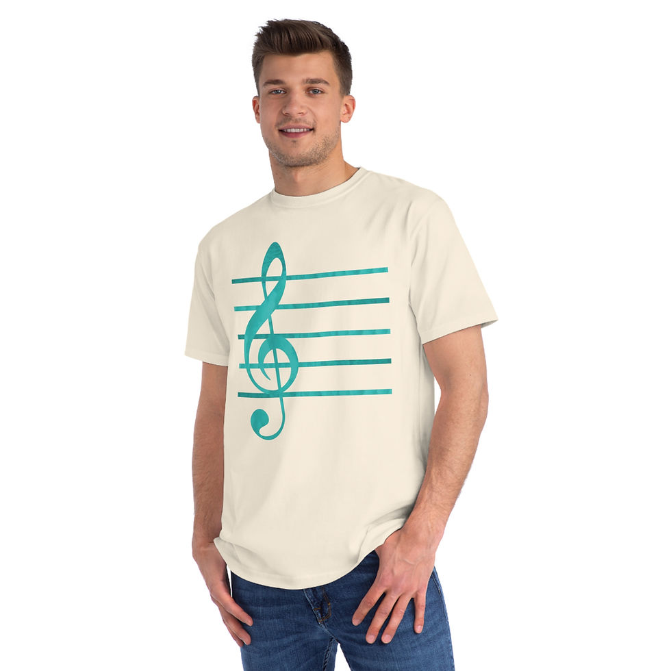 Thumbnail: organic cotton unisex adult t-shirt with nature-inspired treble clef music print by Nat-Ts