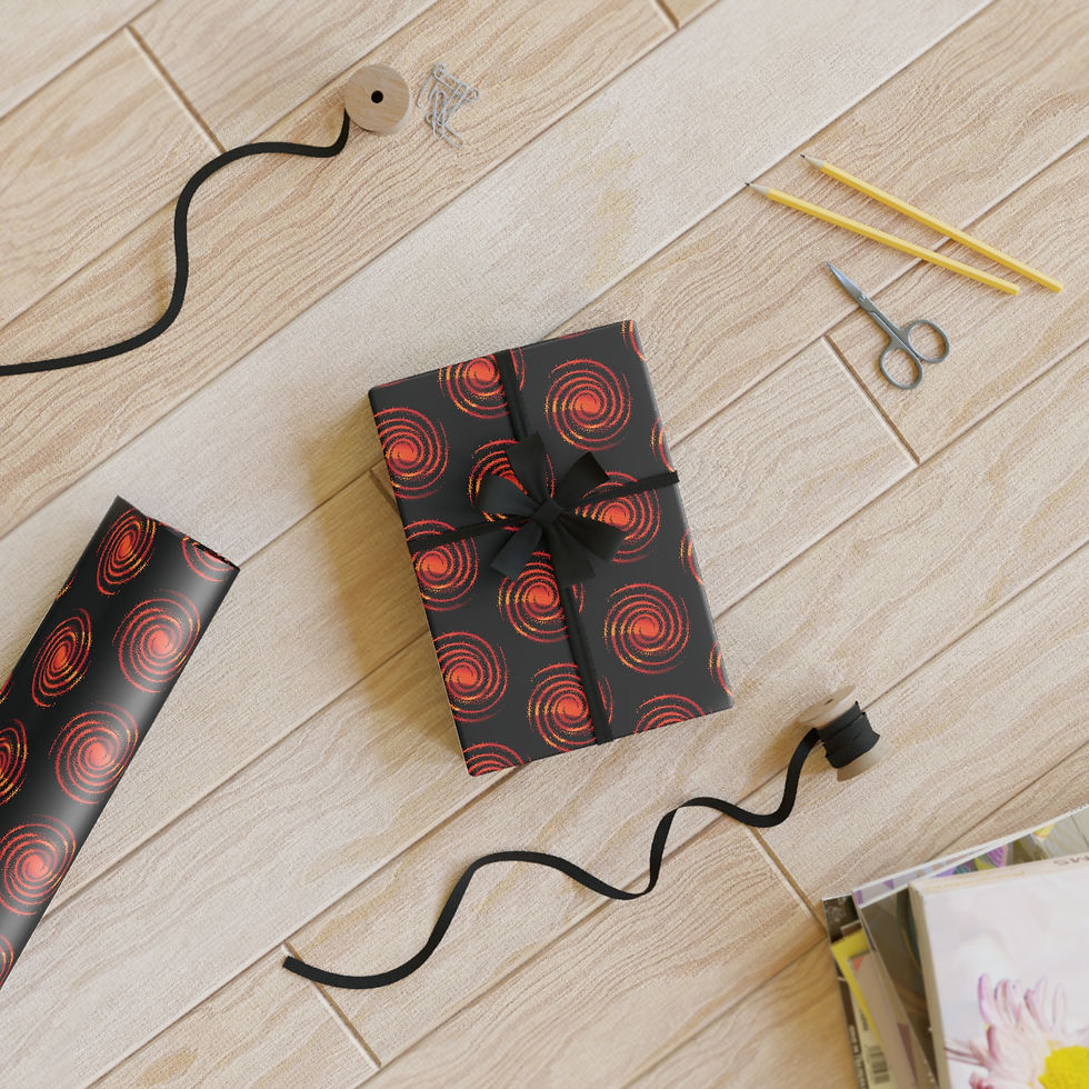 Thumbnail: sustainably sourced wrapping paper with galaxy spiral space graphic coloured by a real photo of nature