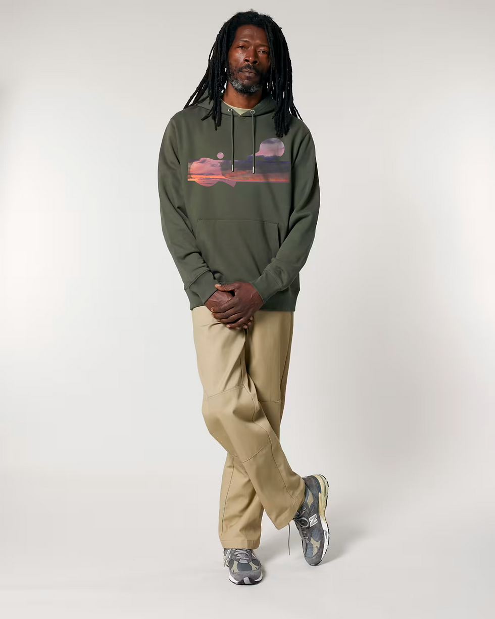 Thumbnail: Organic cotton adult hoodie with unique table tennis sport graphic coloured by a photo of nature
