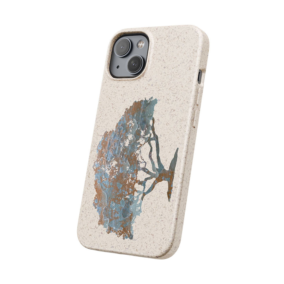 Thumbnail: biodegradable plastic-free phone case with graphic of a tree coloured by a real photo of tree bark
