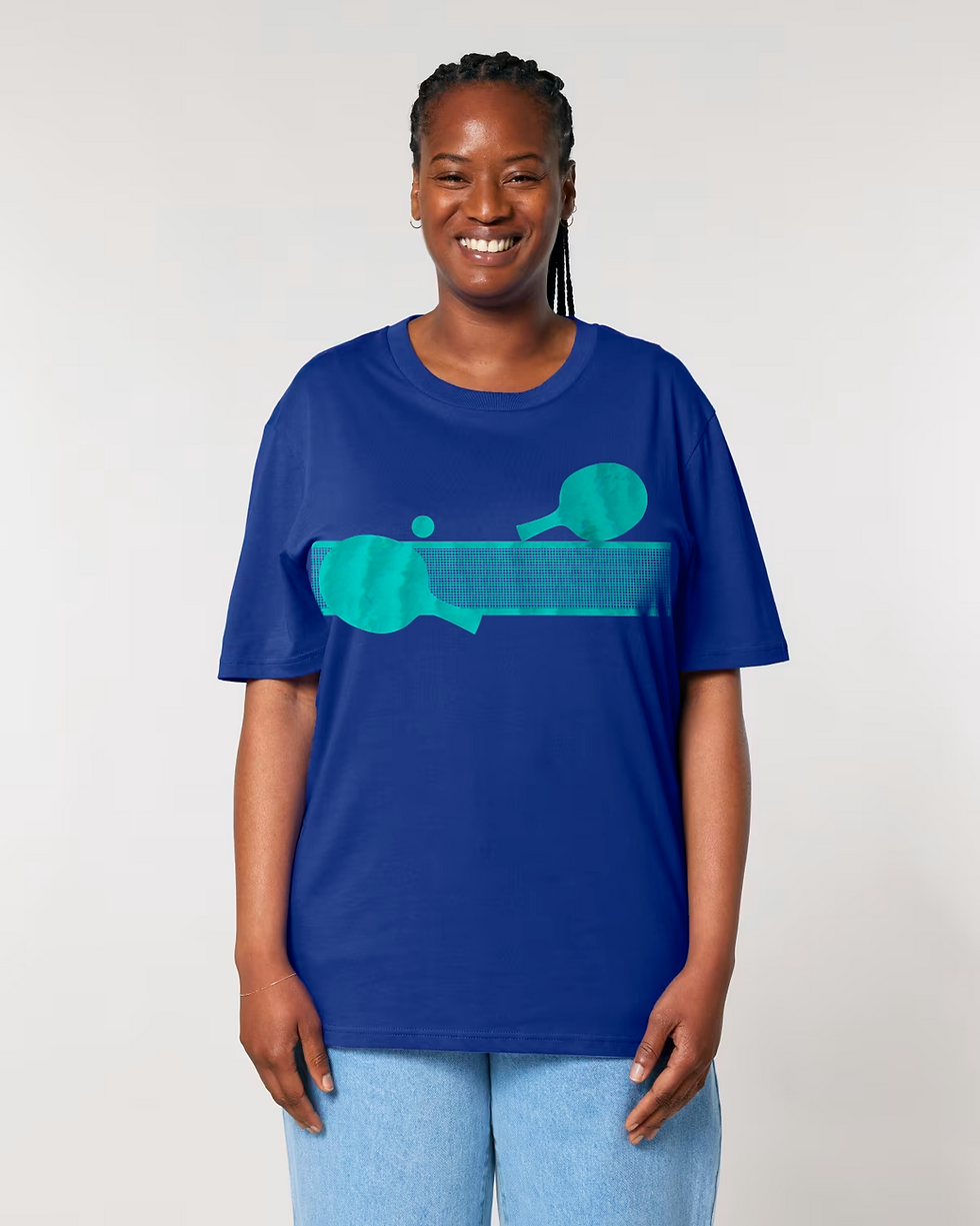 Thumbnail: Organic cotton adult t-shirt with table tennis sport graphics coloured by photos of nature