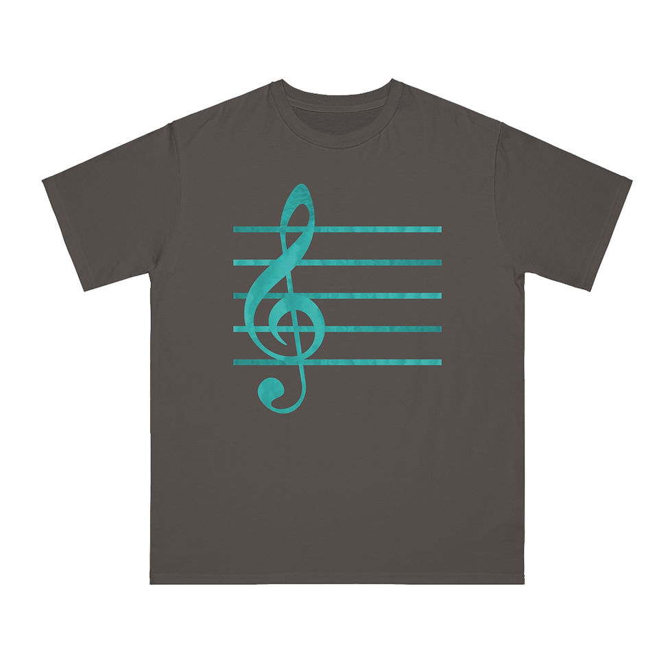 Thumbnail: organic cotton unisex adult t-shirt with nature-inspired treble clef music print by Nat-Ts