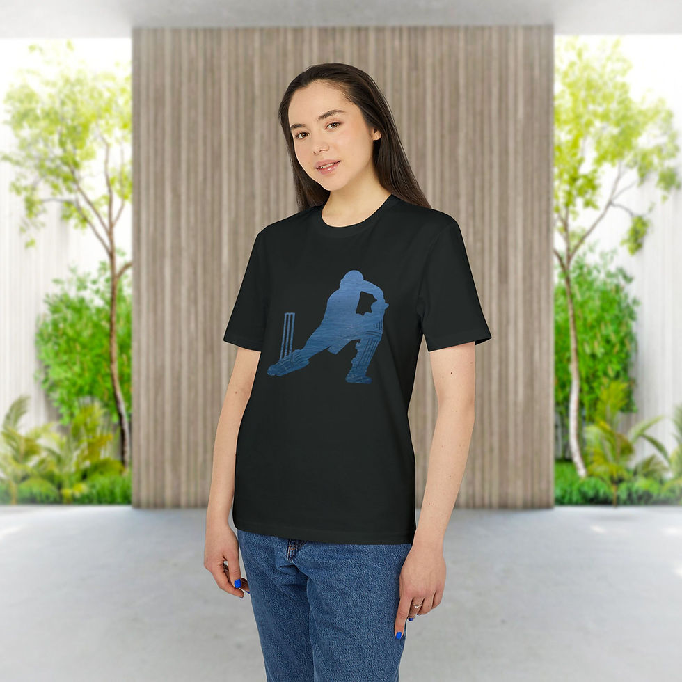 organic adult unisex t shirt with cricket batter sport graphic by Nat-Ts