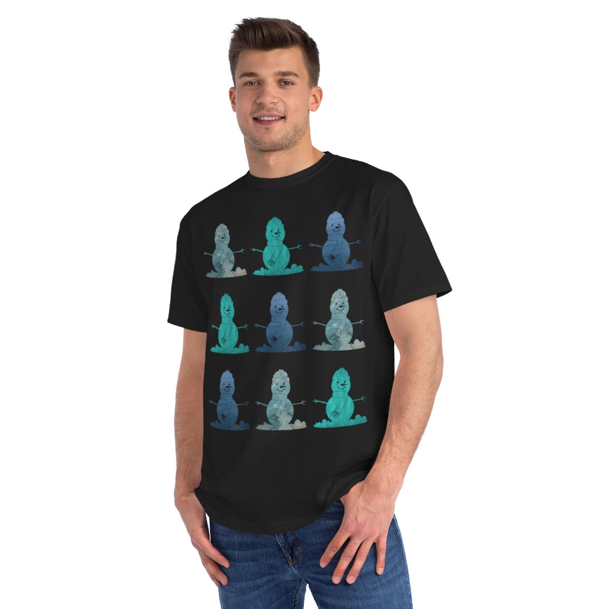 organic adult unisex t shirt with snowpal winter design by Nat-Ts