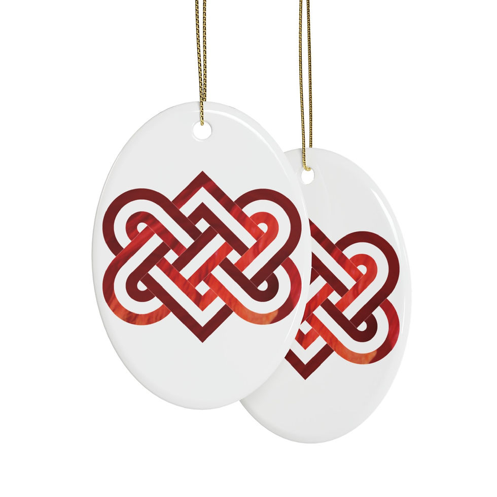 Thumbnail: eco-friendly ceramic hanging ornaments with a Celtic-inspired knot of entwined hearts, by Nat-Ts