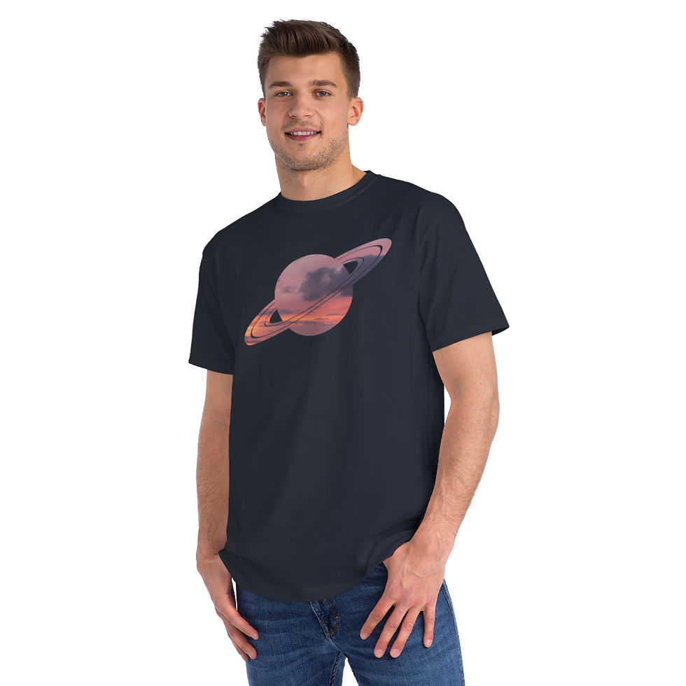 organic adult unisex t shirt with saturn planet design by Nat-Ts