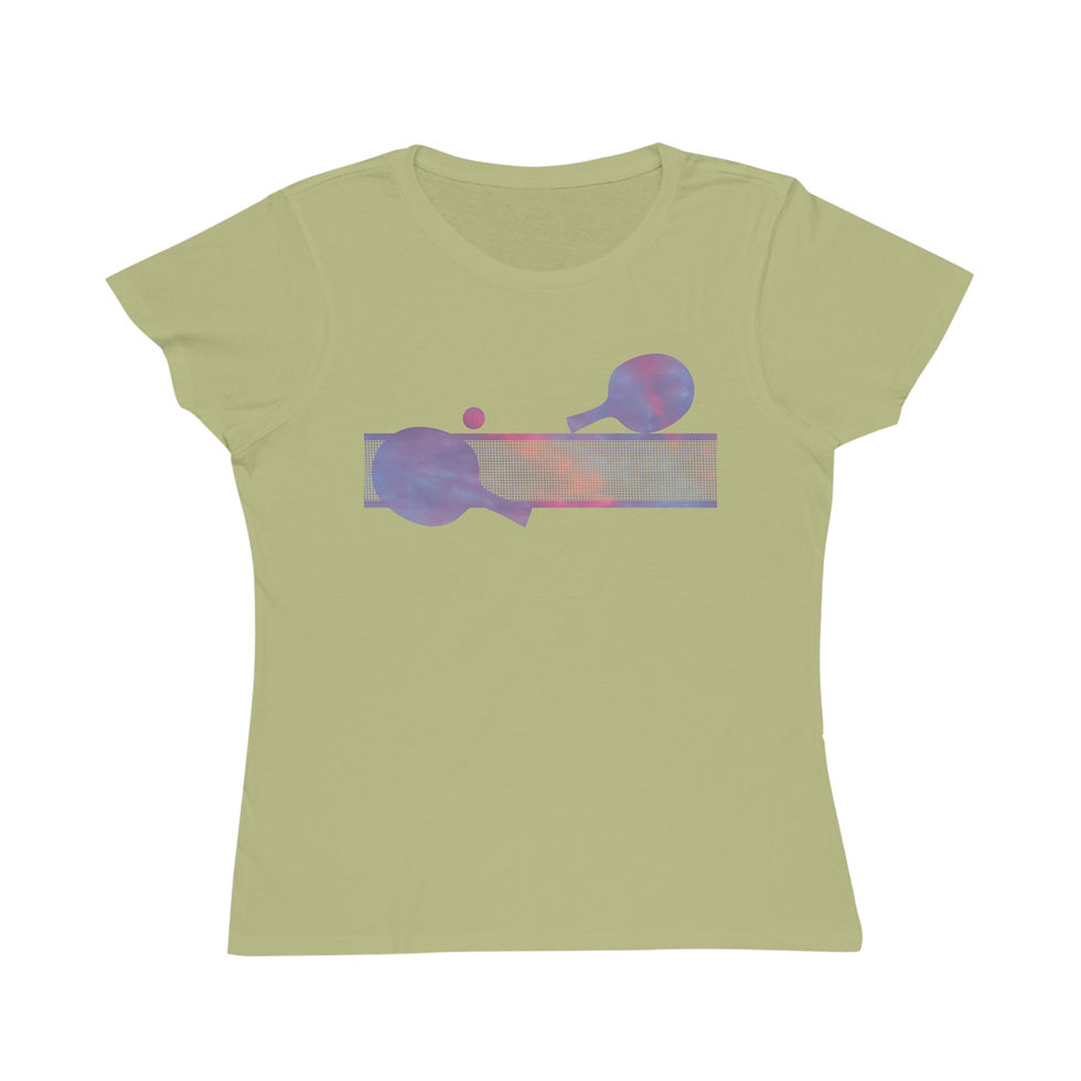 Thumbnail: organic cotton women's t-shirt with table tennis sport graphic coloured by a photo of nature