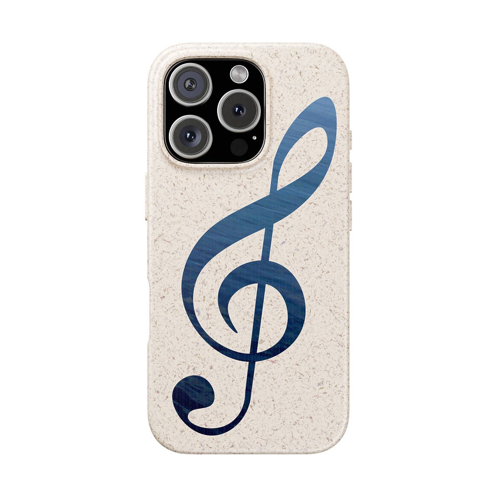Thumbnail: biodegradable plastic-free phone case with graphic of a treble clef coloured by a real photo of nature