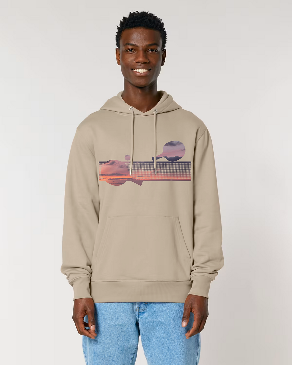 Organic cotton adult hoodie with unique table tennis sport graphic coloured by a photo of nature