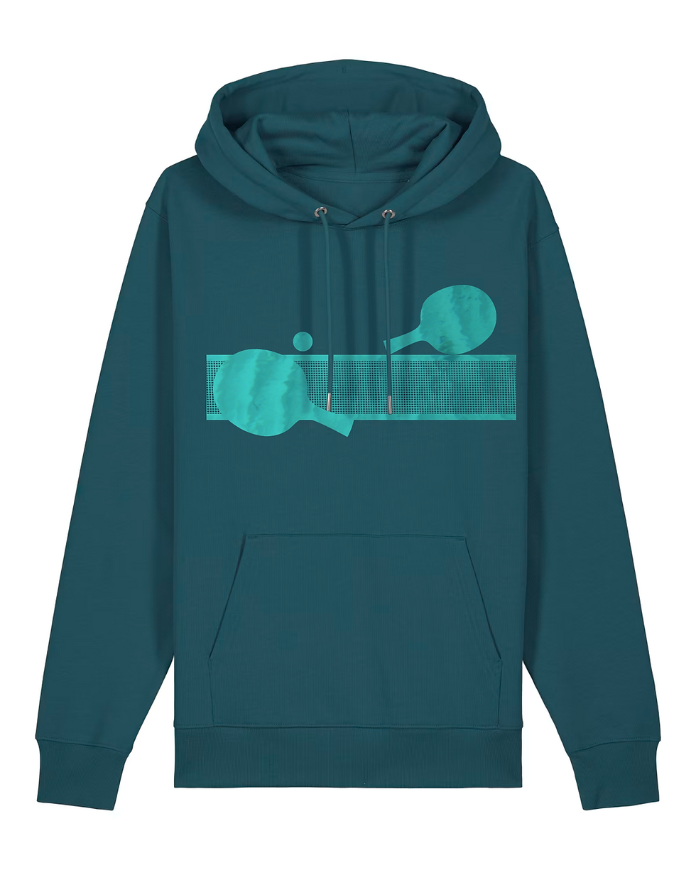 Thumbnail: Organic cotton adult hoodie with unique table tennis sport graphic coloured by a photo of nature