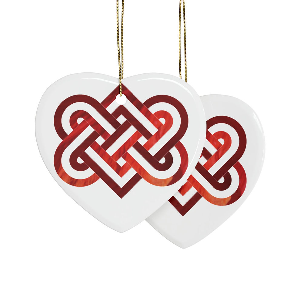 Thumbnail: eco-friendly ceramic hanging ornaments with a Celtic-inspired knot of entwined hearts, by Nat-Ts