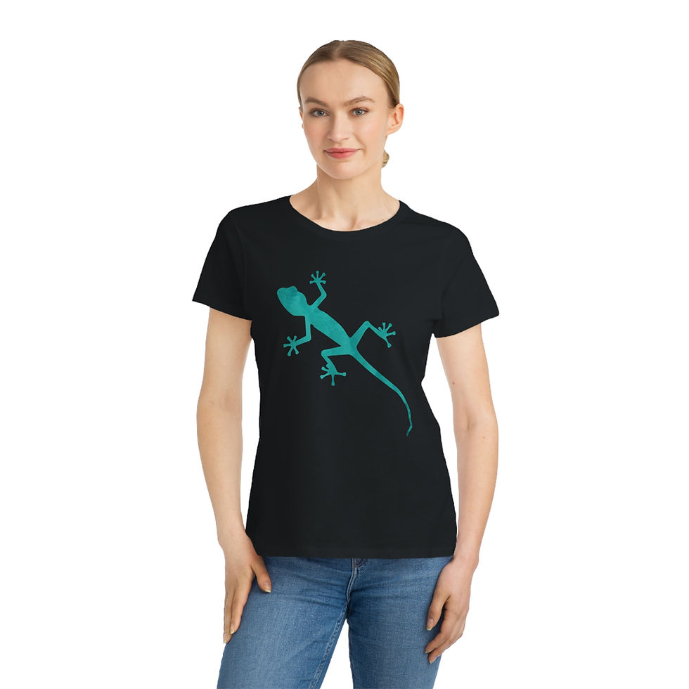Thumbnail: organic cotton women's t-shirt with Nat-Ts' adorable gecko graphic coloured by a photo of nature