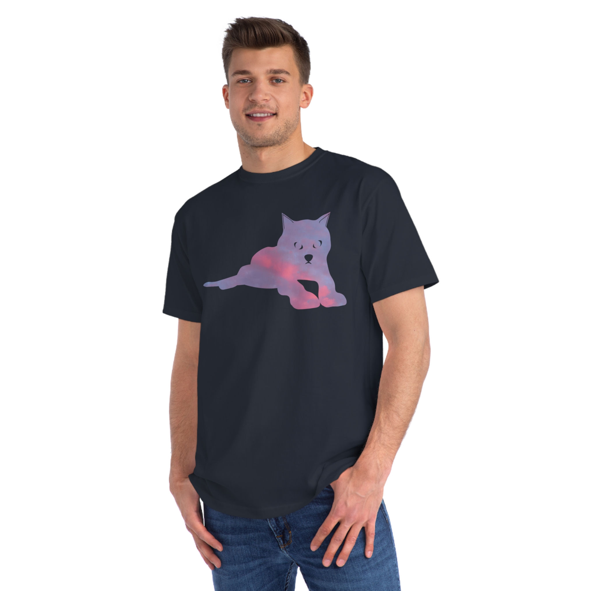 organic adult unisex t shirt with adorable cat print designed by Nat-Ts