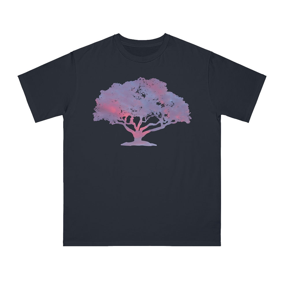 Thumbnail: organic cotton adult t-shirt with unique tree graphic coloured by a photo of nature