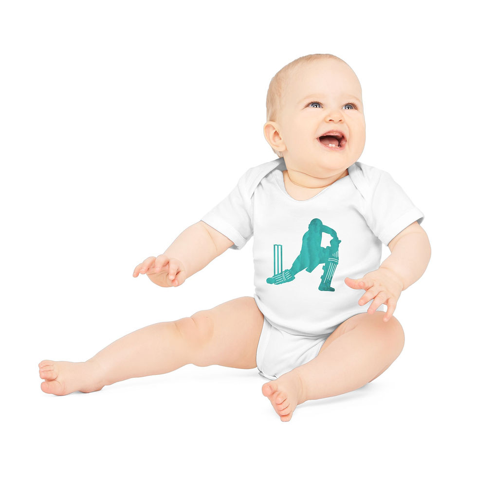 super cute organic cotton baby body suit with Cricket batter sports graphic designed by Nat-Ts