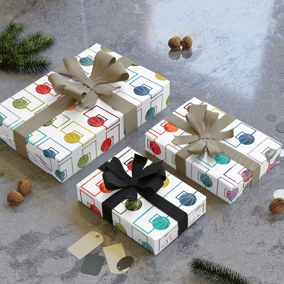 sustainably sourced premium gift wrap with basketball sport graphic by Nat-Ts