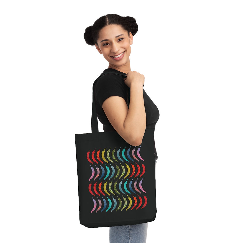 eco friendly tote bag with colourful chilli pepper graphic by Nat-Ts