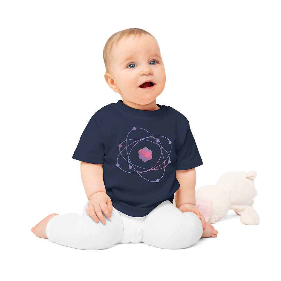 super-cute organic cotton baby and toddler t shirt with Atom particle science graphic designed by Nat-Ts